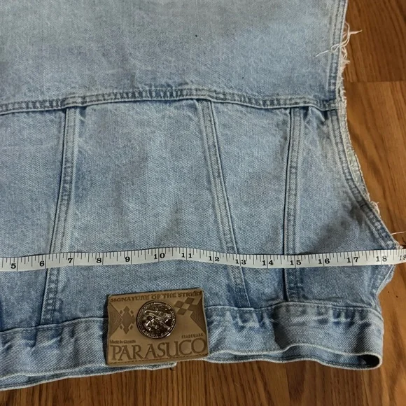 Vintage Parasuco Women’s Light Blue Denim Vest Patch Logo Y2k Biker Grunge 80’s
